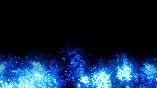 Dynamic blue plasma fire or electric energy burning along the bottom edge of the frame. High-intensity visual effect for gaming, sci-fi, or futuristic video borders.
