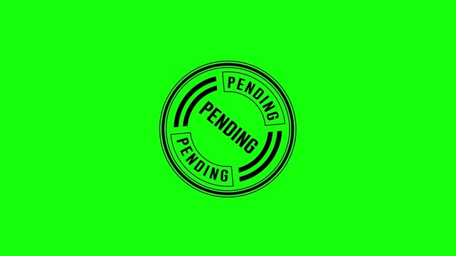 Animated pending stamp graphic with stars on green screen, indicating delay