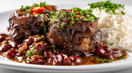 Fototapeta premium Meatballs With Pomegranate Seeds And Rice