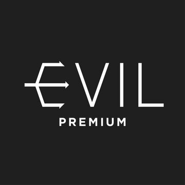 Stylized "EVIL PREMIUM" Text Logo on Black Background with Arrow Design