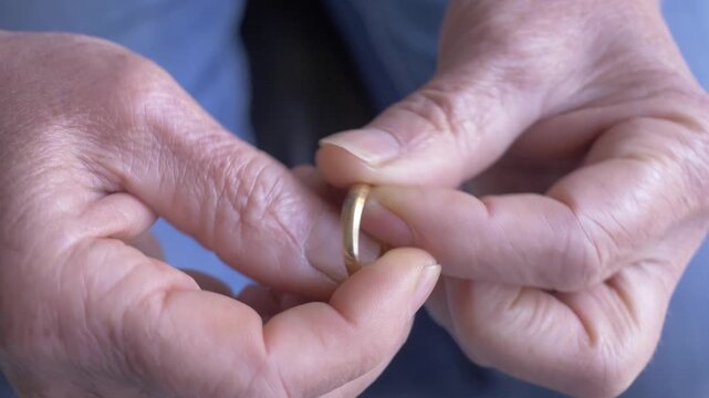 Woman hands gently touch a ring filled with emotional memories. The close-up conveys nostalgia, sentimental value, and attachment to meaningful objects.