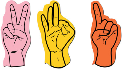 Fototapeta premium Vector illustration in hand drawn doodle style, mascot and character hands and gestures, positive vibe stickers