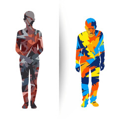 Fototapeta premium Abstract human figures depicting contrasting moods and emotions on white background