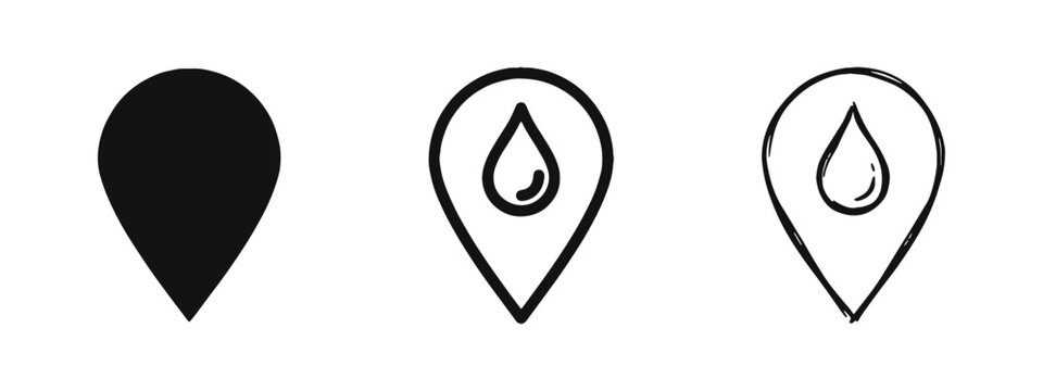 Water Location Pin Map Pointer with Drop Icon Set