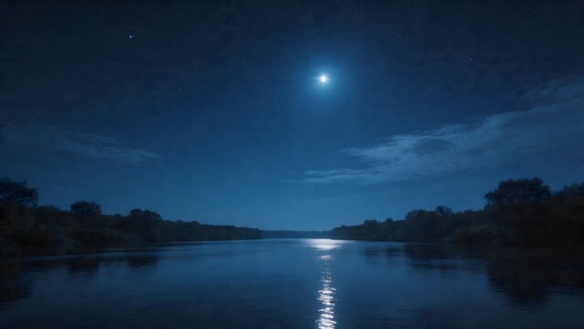 Moonlit river under starry sky