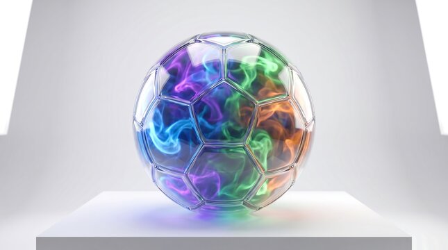 Neon Glowing Smoke Inside Transparent Glass Soccer Ball