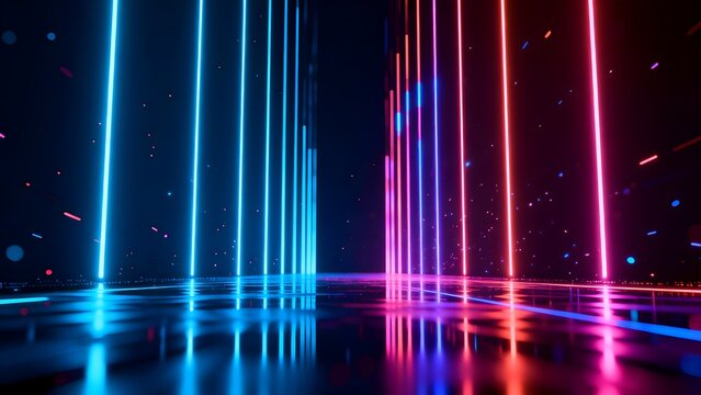 Neon light vertical lines in dark space