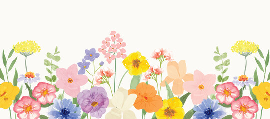 Obraz na płótnie Canvas Spring and summer Background watercolor arrangements with small flower. Botanical illustration minimal style.