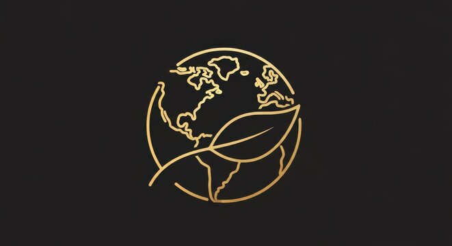 Golden globe with leaf illustration on dark background