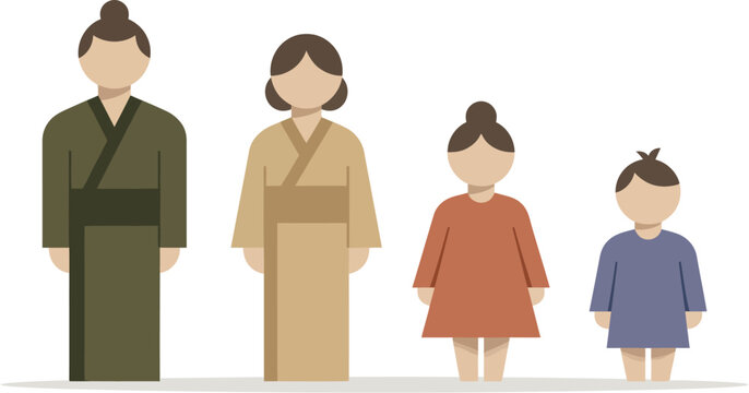 Family members of different ages and genders, dressed in traditional clothing