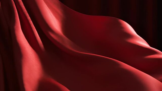 Elegant red fabric waves gently in the dark, creating a luxurious and dramatic atmosphere