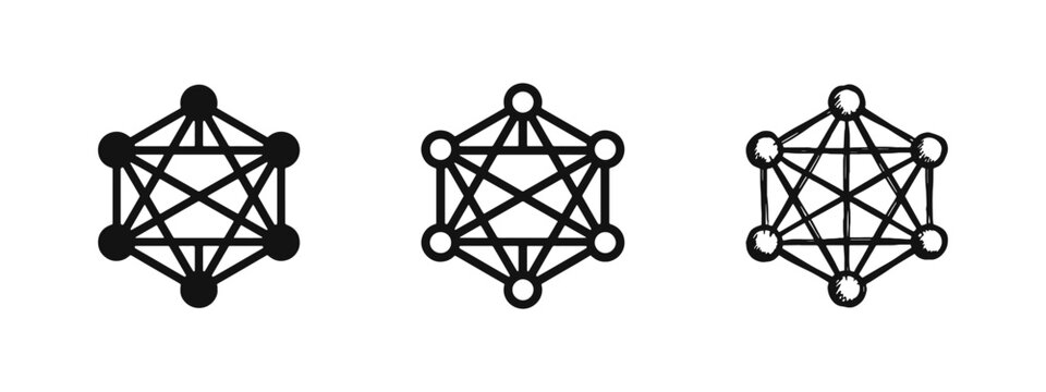 Network connection icon set representing data structure and molecule nodes