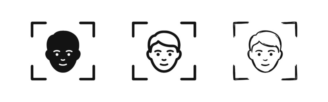 Facial recognition icon set for biometric security and face ID
