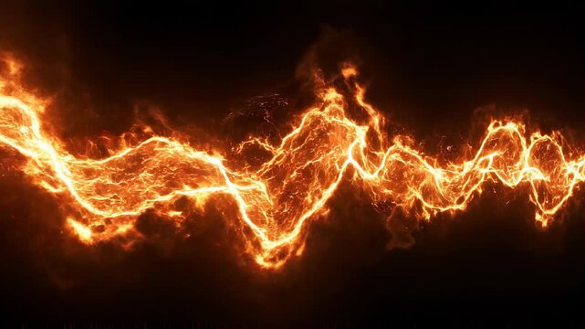 Fiery plasma energy wave crackling and glowing intensely against a dark background
