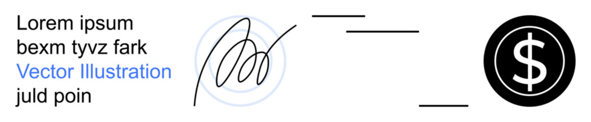 Obraz premium E-commerce, digital transactions, financial agreements, e-signing, authentication, online payments. Dollar sign and digital signature with sleek lines. E-signing and financial agreements concepts