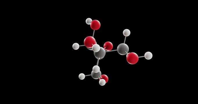 Ribulose molecule, rotating 3D model of monosaccharide, looped video on a black background

