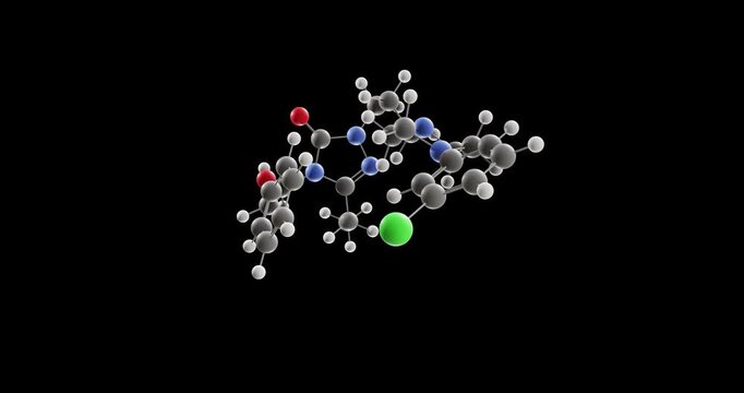 Nefazodone molecule, rotating 3D model of phenylpiperazine antidepressant, looped video on a black background
