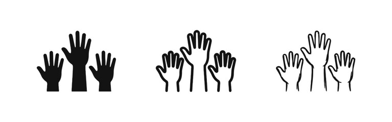 Obraz premium Hands Raised for Volunteering and Community Icon Set