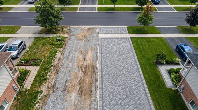 Residential Driveway Pavers Installation Before After Street View