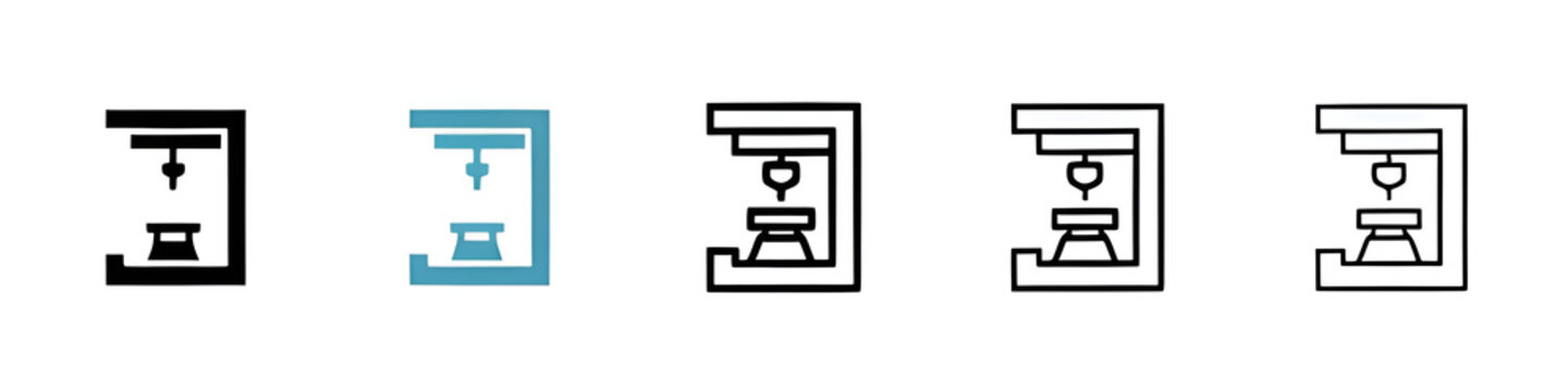 3D printer vector illustration set. 3D plastic printing manufacturing icon for UI designs. Thin line customizable illustration. Contour symbol. Vector isolated outline drawing. Editable stroke