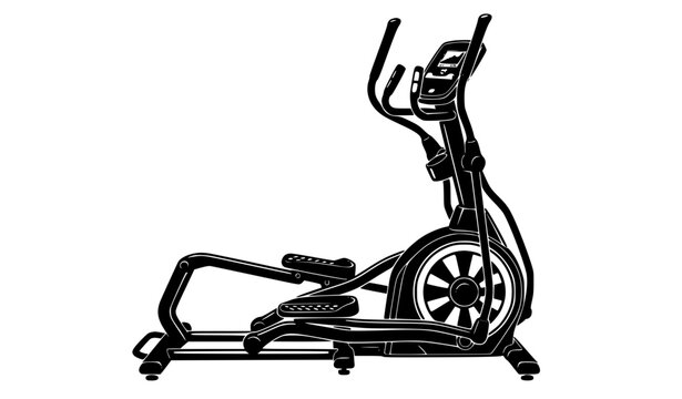 Detailed elliptical trainer fitness machine silhouette vector illustration isolated on white background