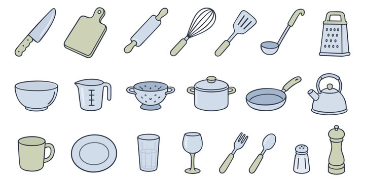 Kitchen, tableware and utensil. Vector collection of icons