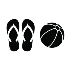 Obraz premium Black and white beach silhouettes featuring flip flops and beach ball icons isolated on white