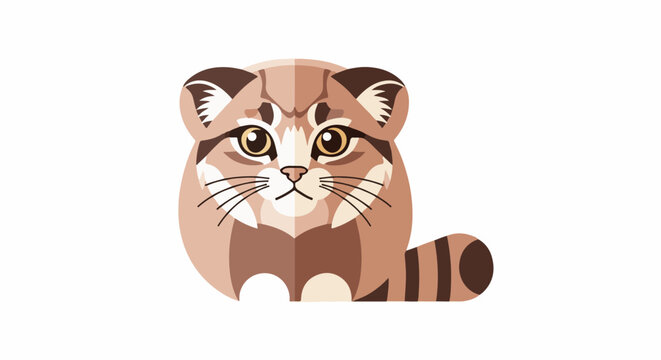 Stylized illustration of a pallas cat's face and body with striped tail
