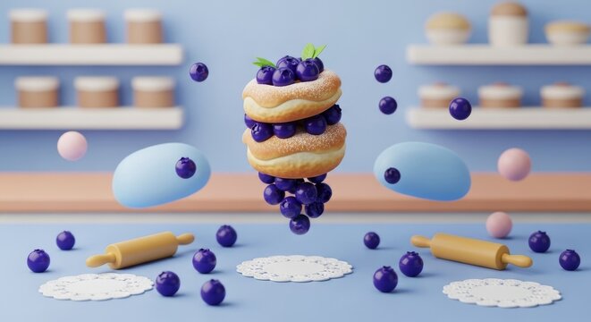 National Blueberry Popover Day celebration photo with donuts and berries