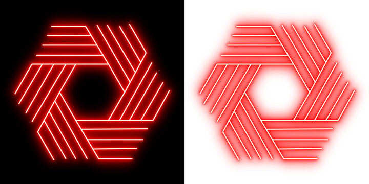 red neon hexagon symbol png transparent background, glowing geometric polygon logo png transparent background, abstract neon hexagon line icon png isolated