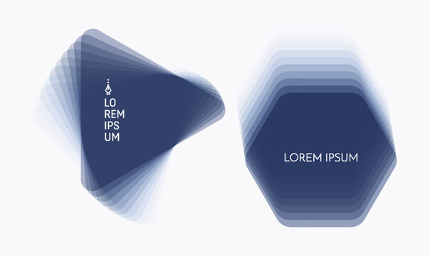 Geometric hexagonal and triangle elements isolated on a white background. Offset and overlapping layers. Semi-transparent element. Template for an invitation to an event or conference. Vector.