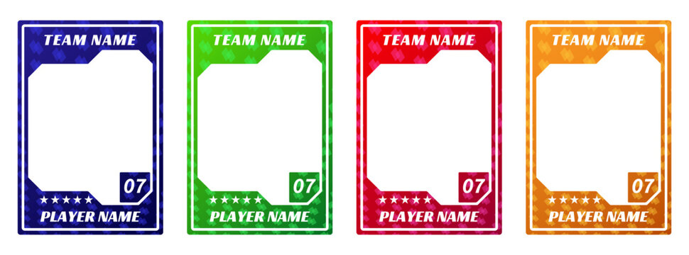 Sports trading card template collection. Vector frames for football, soccer, basketball, hockey and volleyball player photos, modern flyer layout elements on white background