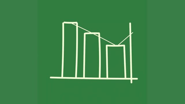 A green background with white line drawing of bridge and building two tall buildings green screen animated chromakey background figure cartoonish scene colorful expression frame motion