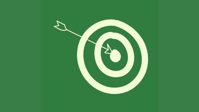 A green target with an arrow in the center and green screen animated chromakey background gesture elements colorful movement depth design cartoonish creative emotion composition scene