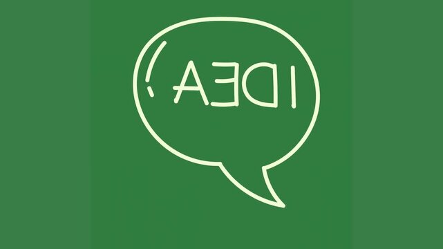 A green background with speech bubble the word dea on it and in green screen animated chromakey background design depth emotion movement expression scene frame colorful style layers