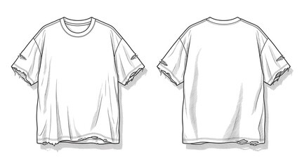 Naklejka premium High Detail Streetwear Tee Mockup Black White Vector Ripped Distressed Premium Illustration