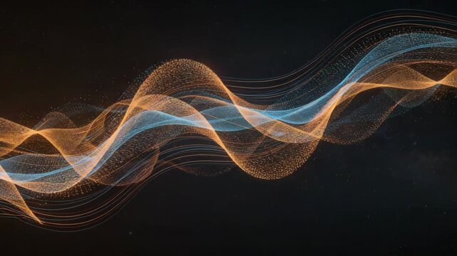 Dynamic digital waves in blue and orange flowing with vibrant energy and modern technology background