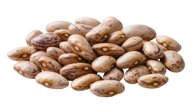 Pile of pinto beans with brown speckles, isolated on transparent background