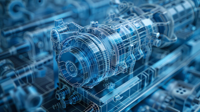 A motor engine internal structure blueprint illustrate engine internals in blueprint style, internal engine blueprint design illustration.