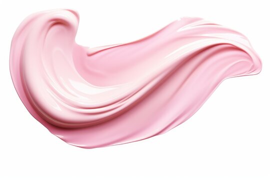 Pink creamy cosmetic swatch creating a smooth, wavy texture on white background