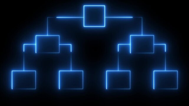 neon tropology icon  animation video on black background,Futuristic minimalist blue neon organizational hierarchy glowing in digital void - 4K. 