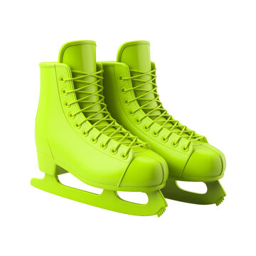 Pair of bright neon green ice skates isolated on transparent background