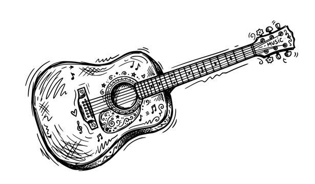Doodle acoustic guitar vector sketch music illustration