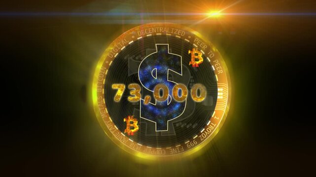A glowing virtual Bitcoin coin displaying market value floats within fiery energy waves, symbolizing cryptocurrency growth, digital finance, blockchain technology, and the volatile dynamics of modern 