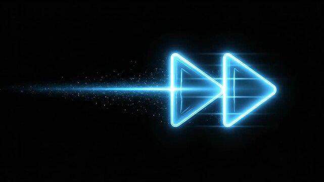 A glowing blue fast forward symbol appears and moves quickly across a dark background