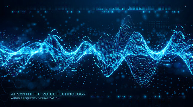 AI Synthetic Voice Visualization: A captivating display of digital sound waves, illustrating the intricate patterns and nuances of AI-generated speech in a mesmerizing.