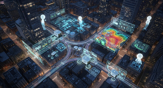 City infrastructure planning, nighttime view