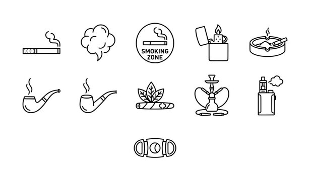 Minimalist smoking line icons set editable stroke vector collection