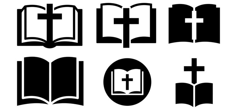 Holy bible glyph icon set for church, worship, and scripture study