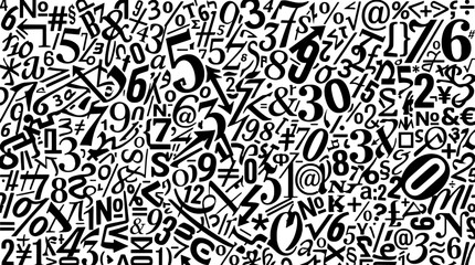 Obraz premium Numbers and symbols hand drawn with various styles and sizes featuring doodle, typography, characters with digits and math elements for arithmetic,